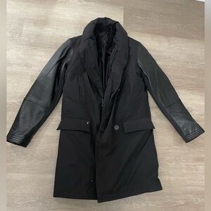Brand New Nobis Men's Black Coat with Leather Sleeves